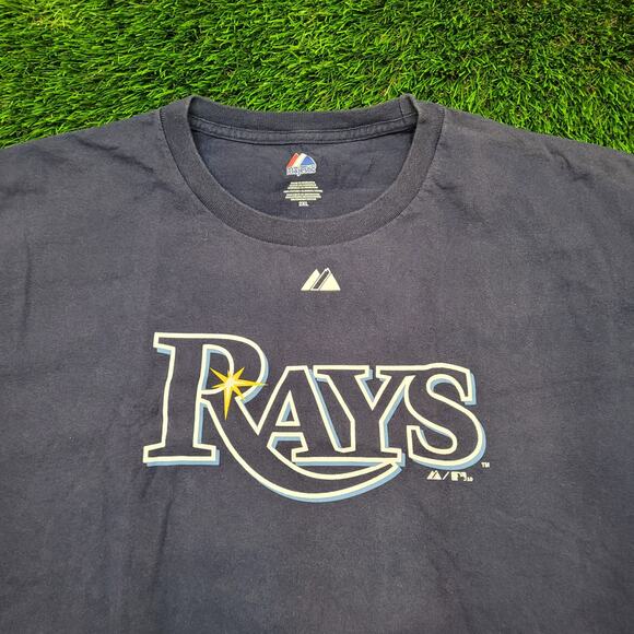 Official Majestic Tampa Bay Rays Script Logo T-Shirt Mens XXL MLB Baseball Faded - Picture 2 of 5